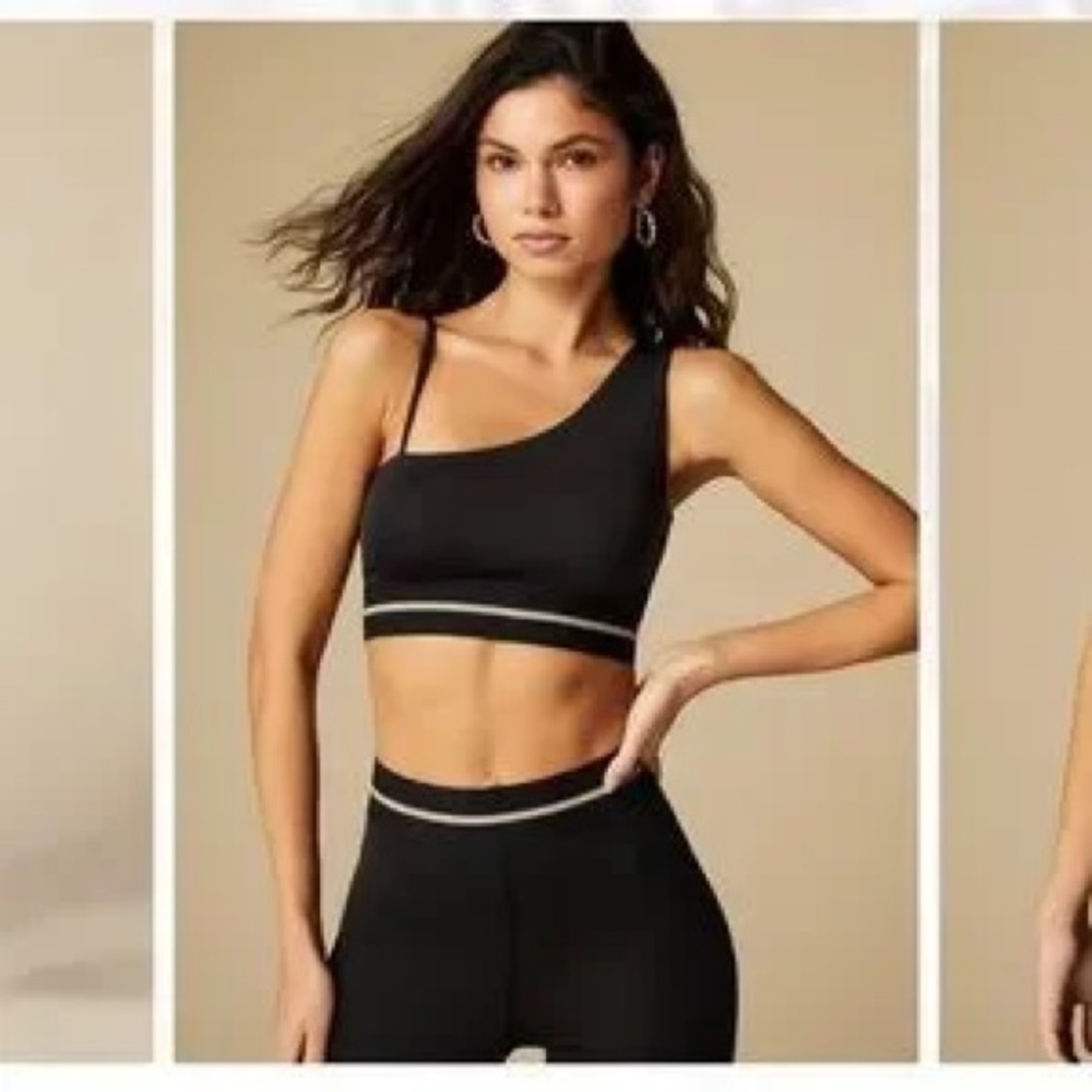 Tan + Lines Black One-Shoulder Sports Bra